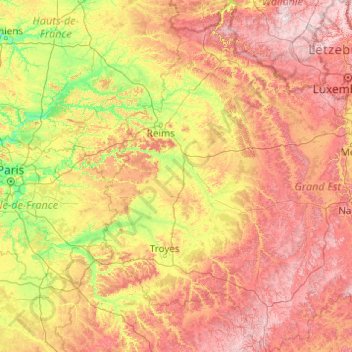 Carte topographique Champagne-Ardenne, altitude, relief