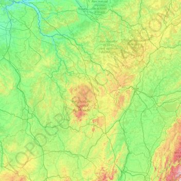 Carte topographique Bourgogne, altitude, relief